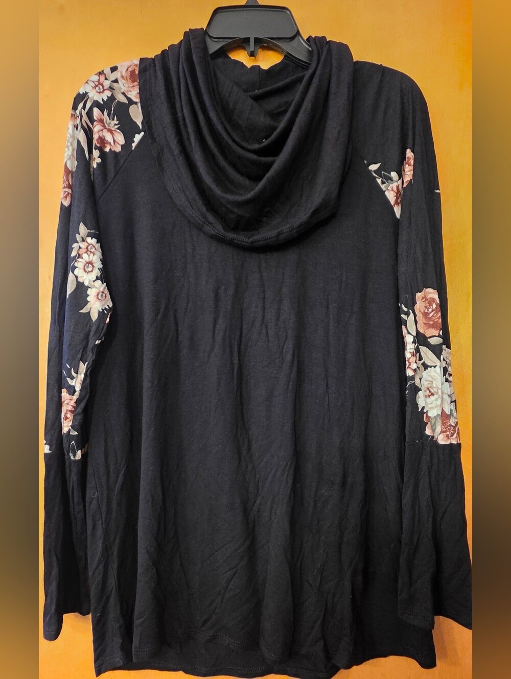 Falltop Black Cowl Neck Floral Long Sleeve Top - Size XL